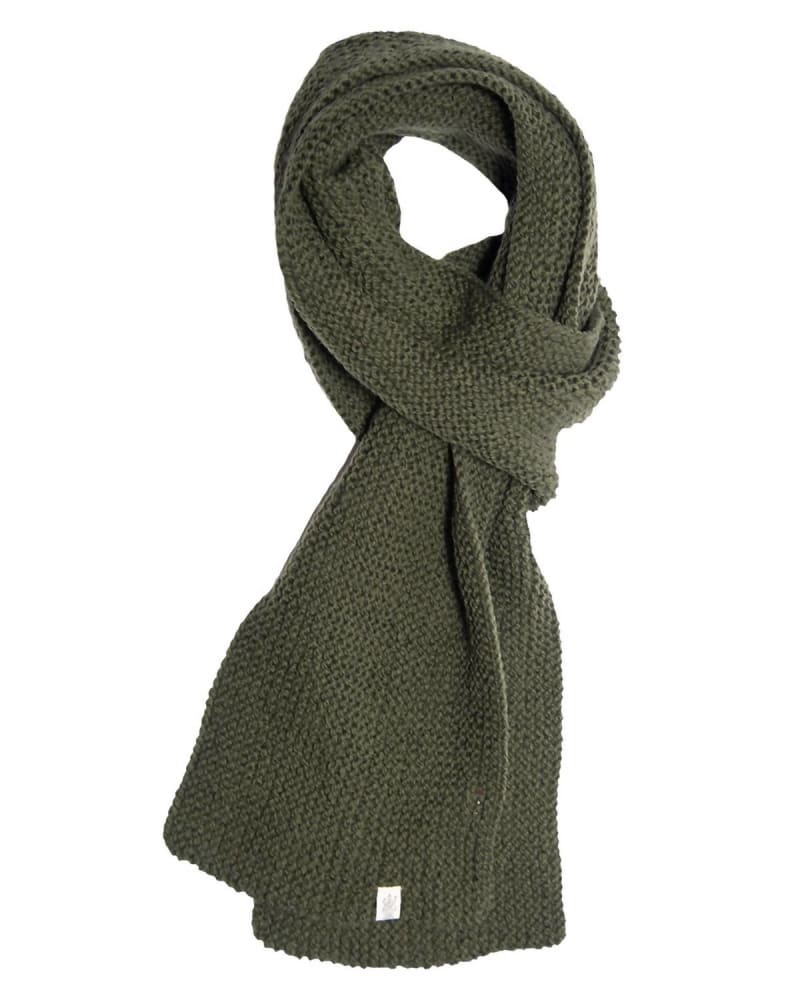 Front of a model wearing a size one-size-fits-all Roam Scarf In Olive in Olive by Nirvanna Designs. | dia_product_style_image_id:355456